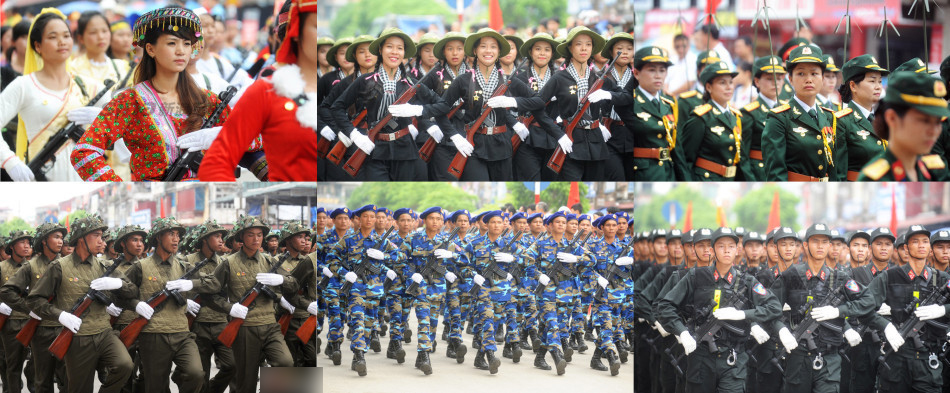越南举行盛大阅兵彩排 枪支种类多女民兵方队多
